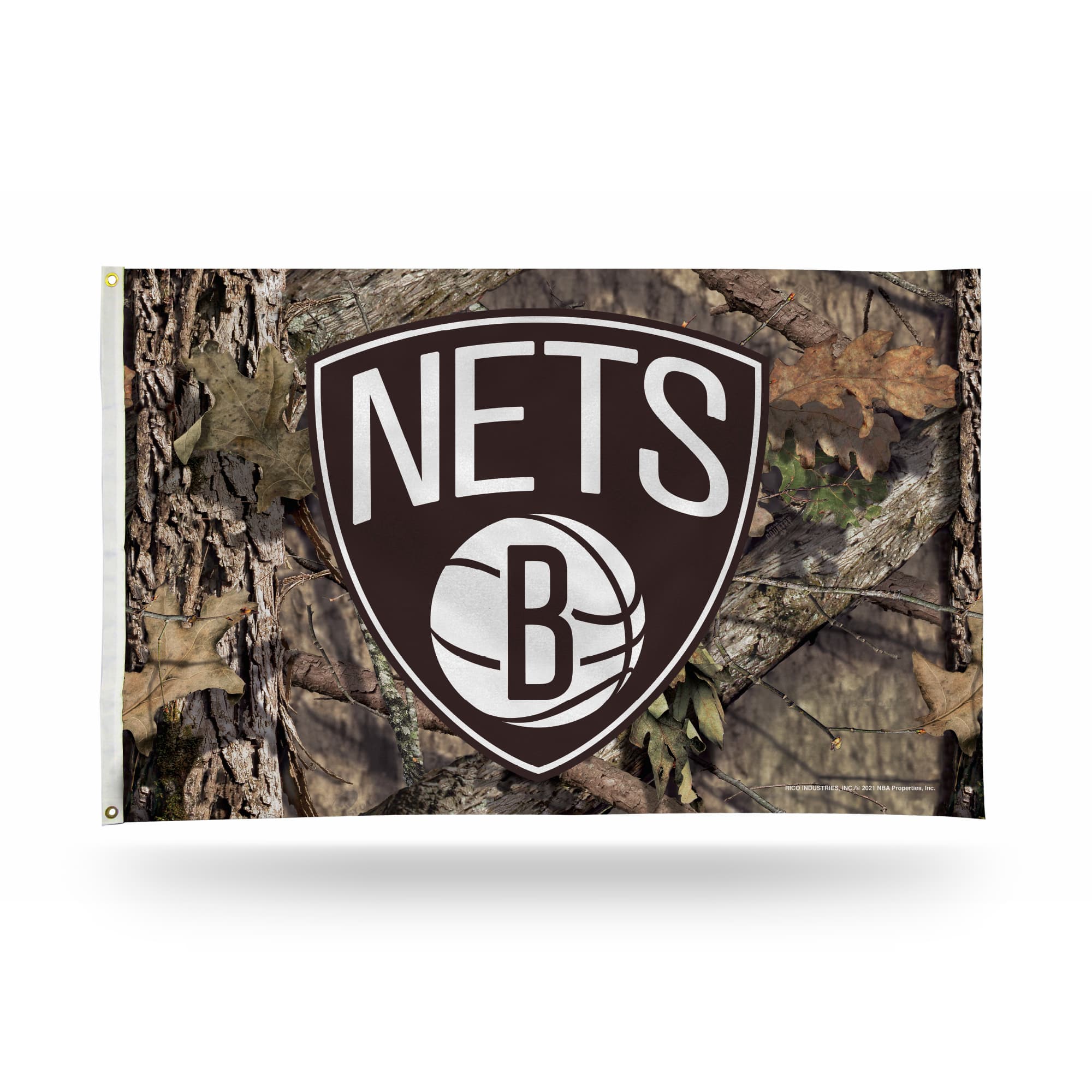 Rico Industries - Brooklyn Nets 3x5 Indoor Outdoor Camo Banner Flag with grommets for hanging - Multi