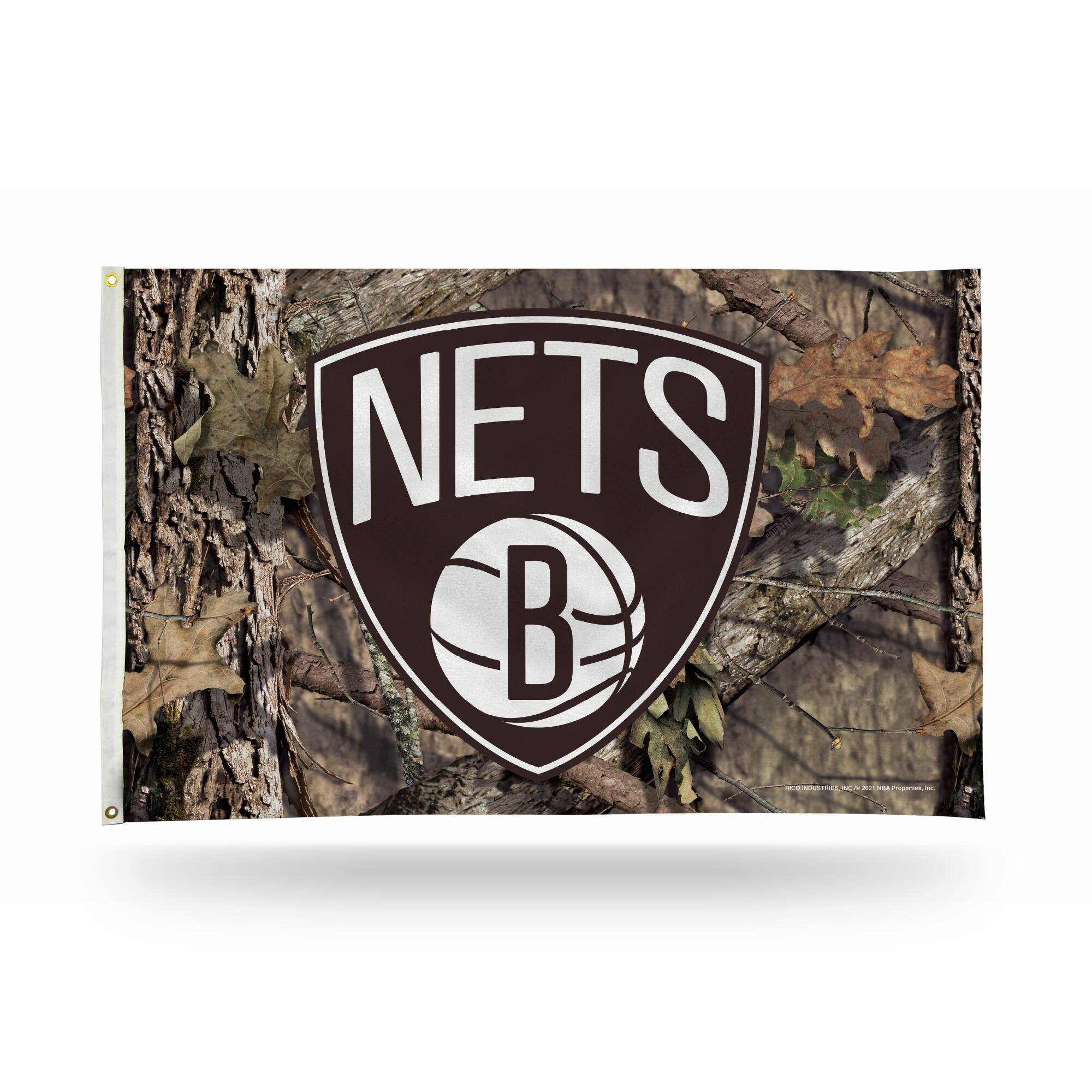 Front. Rico Industries - Brooklyn Nets 3x5 Indoor Outdoor Camo Banner Flag with grommets for hanging - Multi.