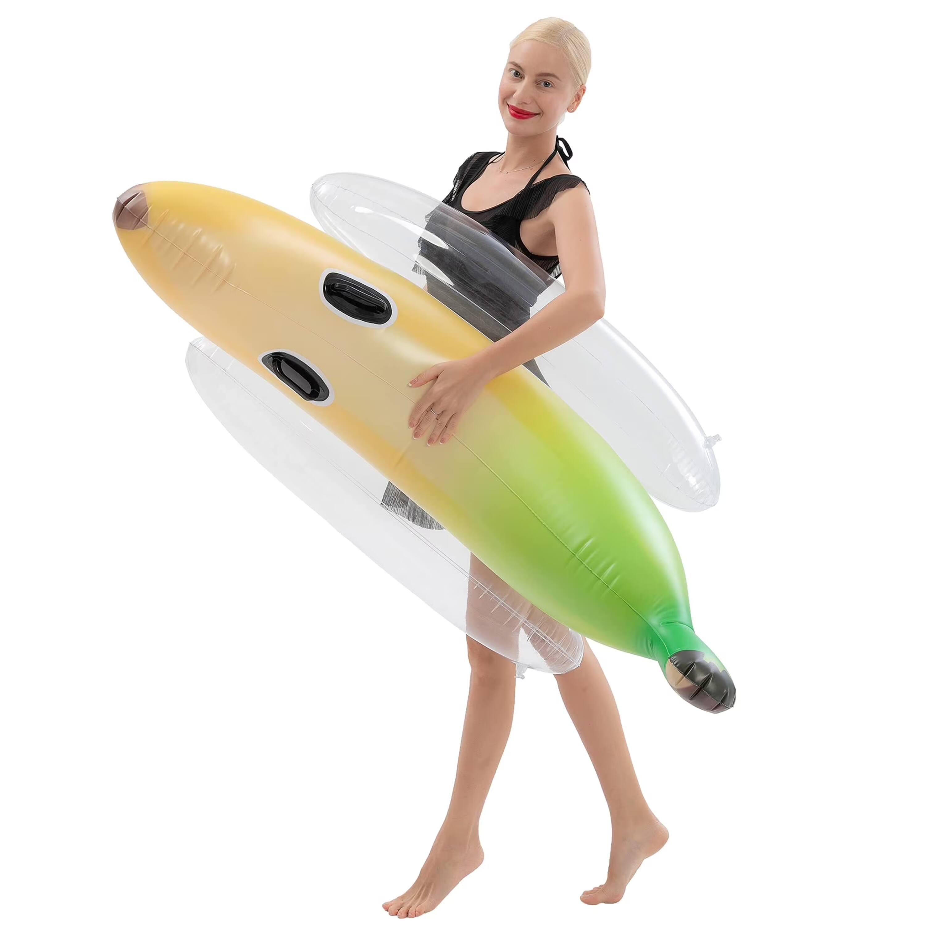 Left. Joyfy - Inflatable Banana Pool Float, Giant Banana Funny Pool Floats, Swimming Pool Party Decorations, Blow Up Ride on Pool Toy - Multicolor.