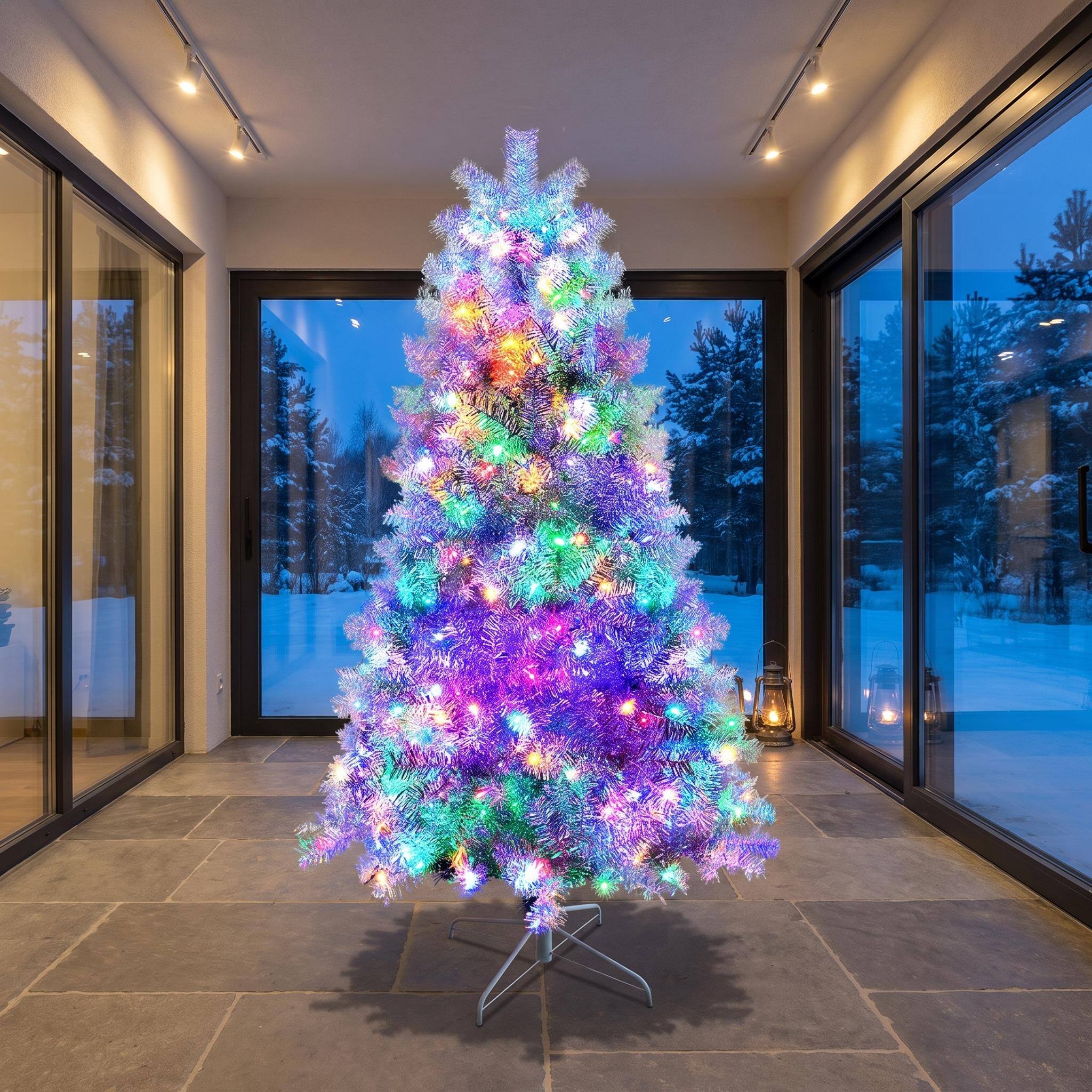 Alt View 6. Forest'nSky - 6 FT. Sliver Pre-Lit Artificial Christmas Tree with Metal Stand, 800 Branch Tips, 300 LED Lights,11 Lighting Modes - Silver.