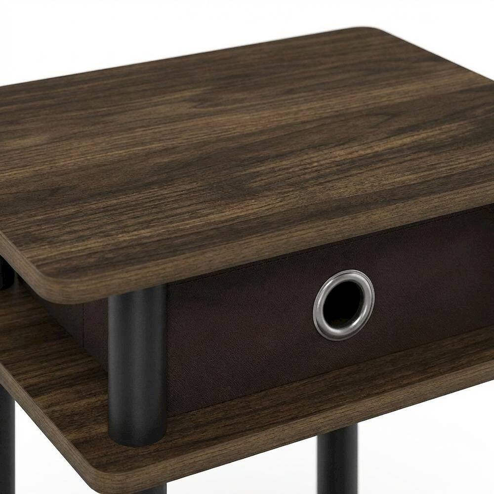 Alt View 1. FurniFact - Tall end table with storage bin in dark walnut and black finish - Columbia Walnut/Black/Dark Brown.