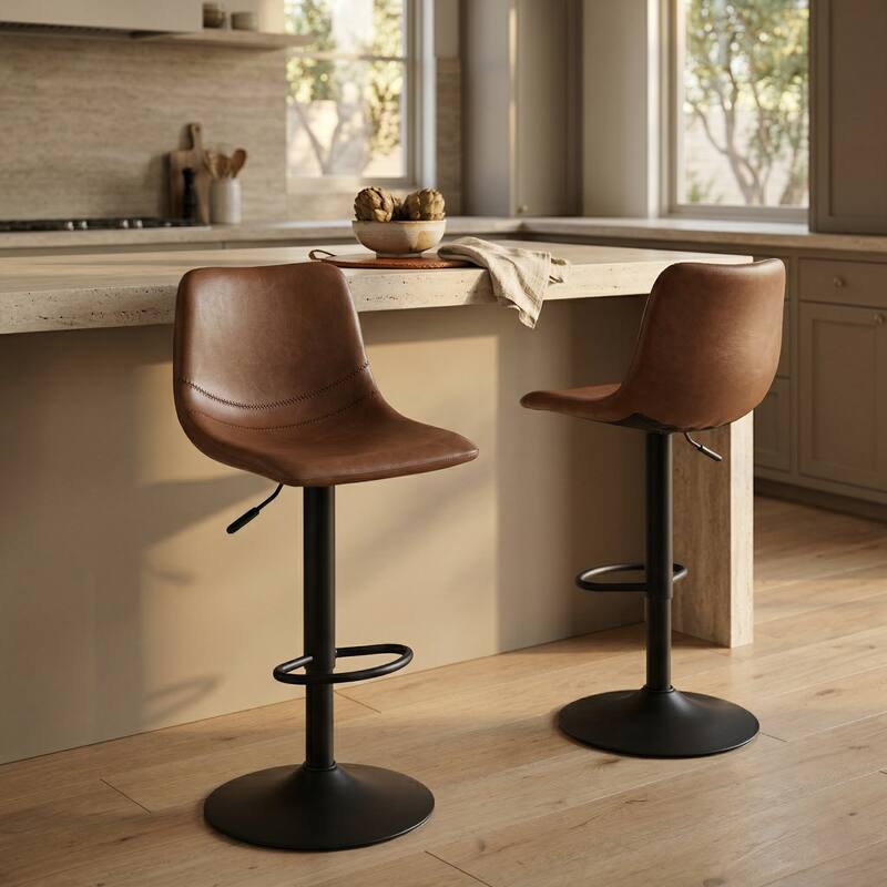 Alt View 1. LeisureMod - Tilbury Modern Adjustable Bar Stool with Footrest, 360-Degree Swivel Hydraulic Counter Height Stool - Light Brown.