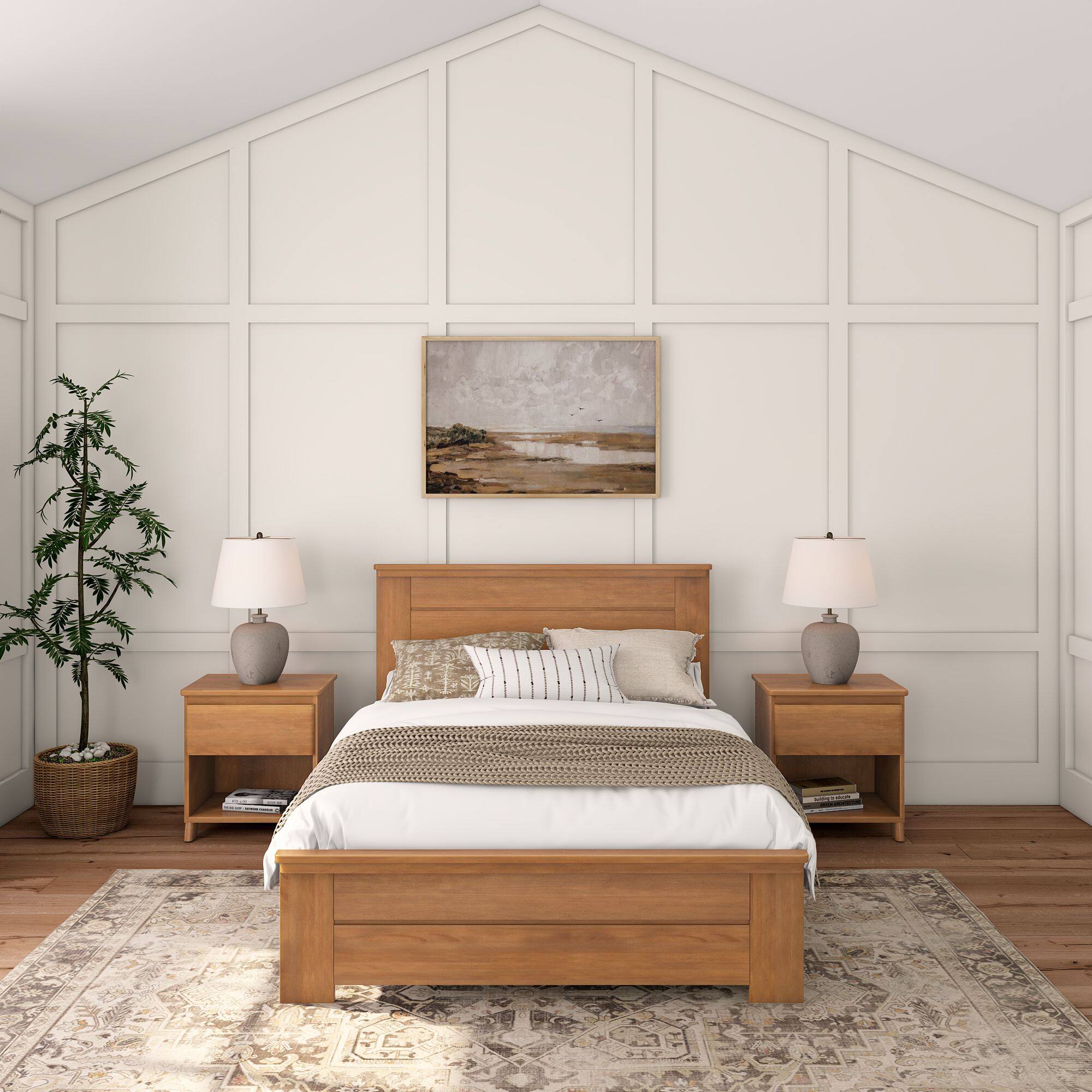 Alt View 1. Plank+Beam - Farmhouse Full Bed with Panel Headboard, Pecan - Pecan Dip.