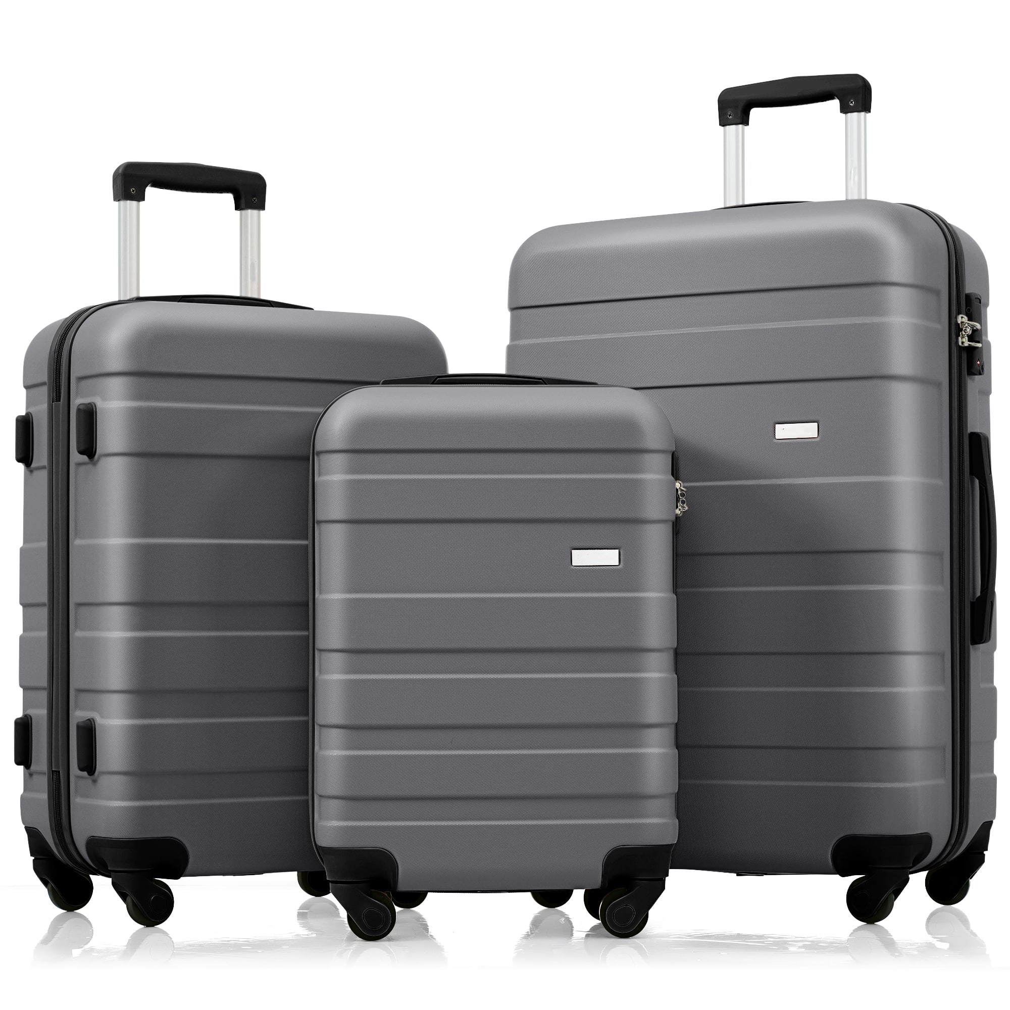 LOVMOR - 3-Piece ABS Hardshell Luggage Set 20/24/28" TSA Spinner Grey - Gray