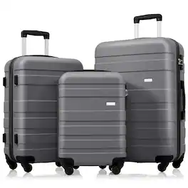 LOVMOR - 3-Piece ABS Hardshell Luggage Set 20/24/28" TSA Spinner Grey - Gray