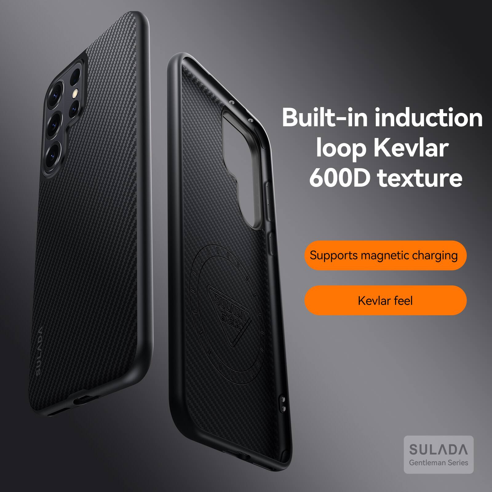 Built-in induction loop  
Kevlar 600D texture  
Supports magnetic charging  
Kevlar feel  

SULADA  
Gentleman Series