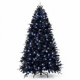 RYHNUYNE - 7FT Christmas Tree, 450 White LED Lights 1916 Tips PE+PVC Material Hinged Metal Stand Halloween Holiday Decor - Black