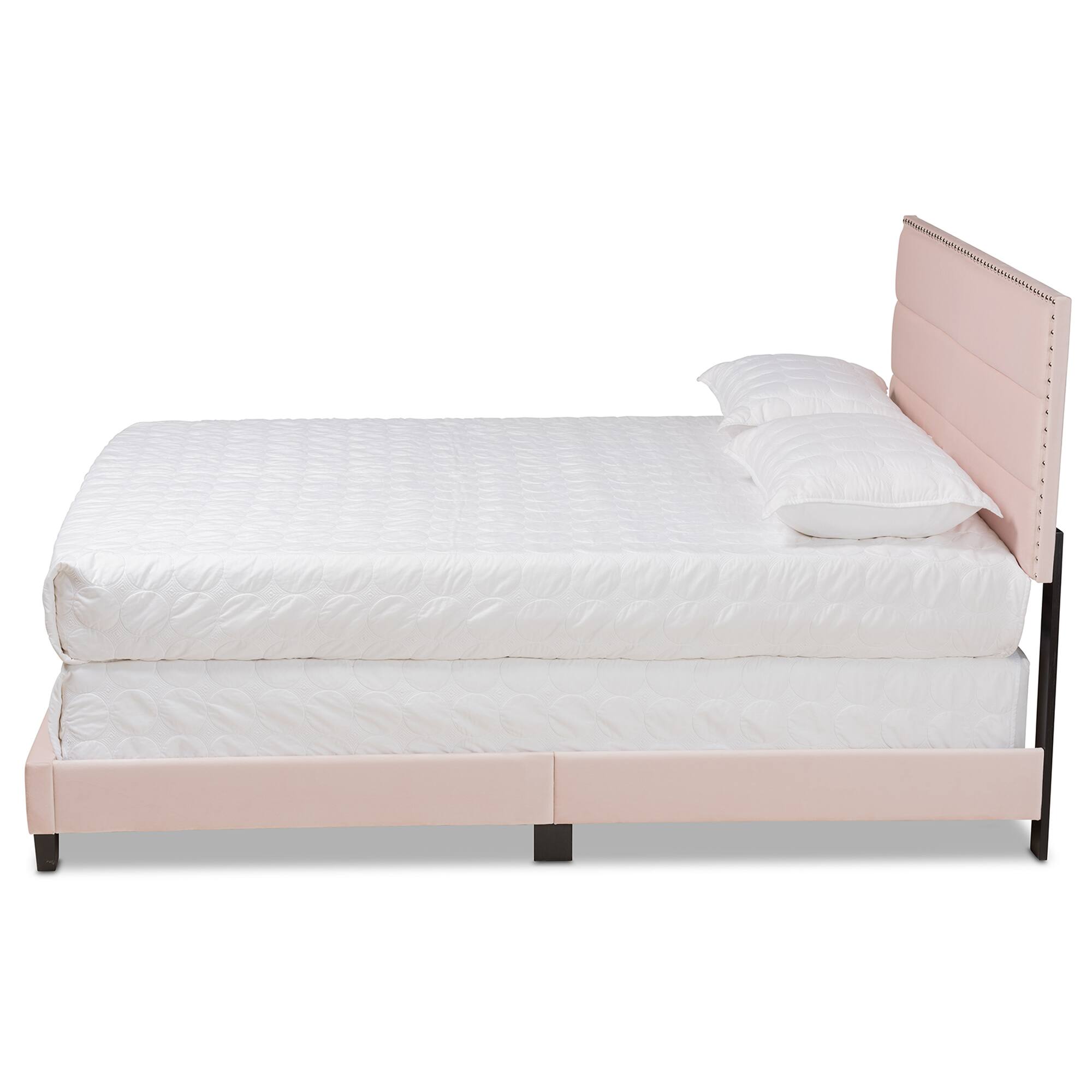 Angle. Baxton Studio - Tamira Modern and Contemporary Glam Velvet Fabric Upholstered Full Size Panel Bed - Light Pink/Black.