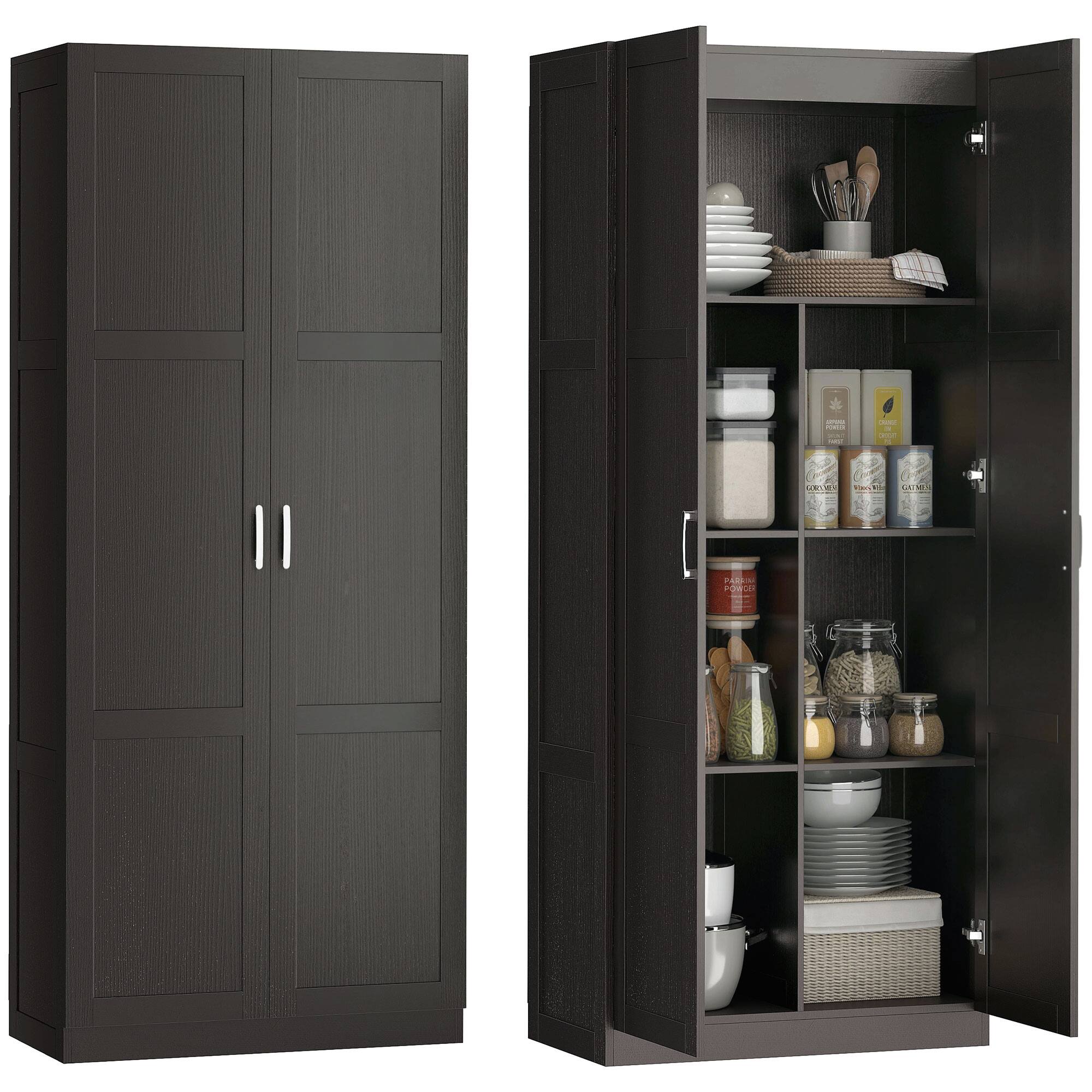 Homcom - Pantry Cabinet, 71" Tall Kitchen Pantry Storage Cabinet with Soft-Close Hinges - Dark Brown