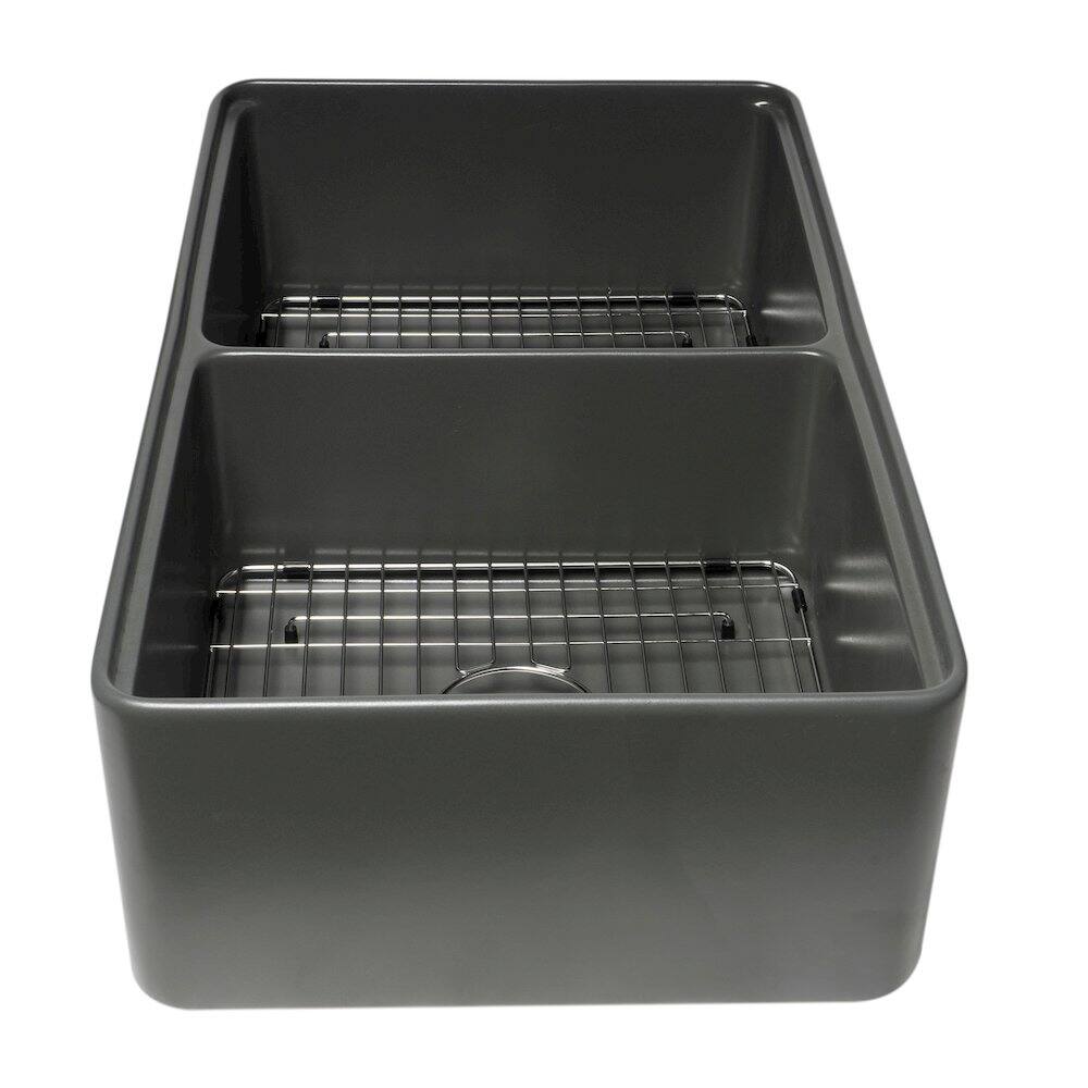Alt View 2. Alfi - ALFI brand Grey Matte Workstation 33 x 20 Double Bowl Step Rim Fireclay Farm Sink - Gray.