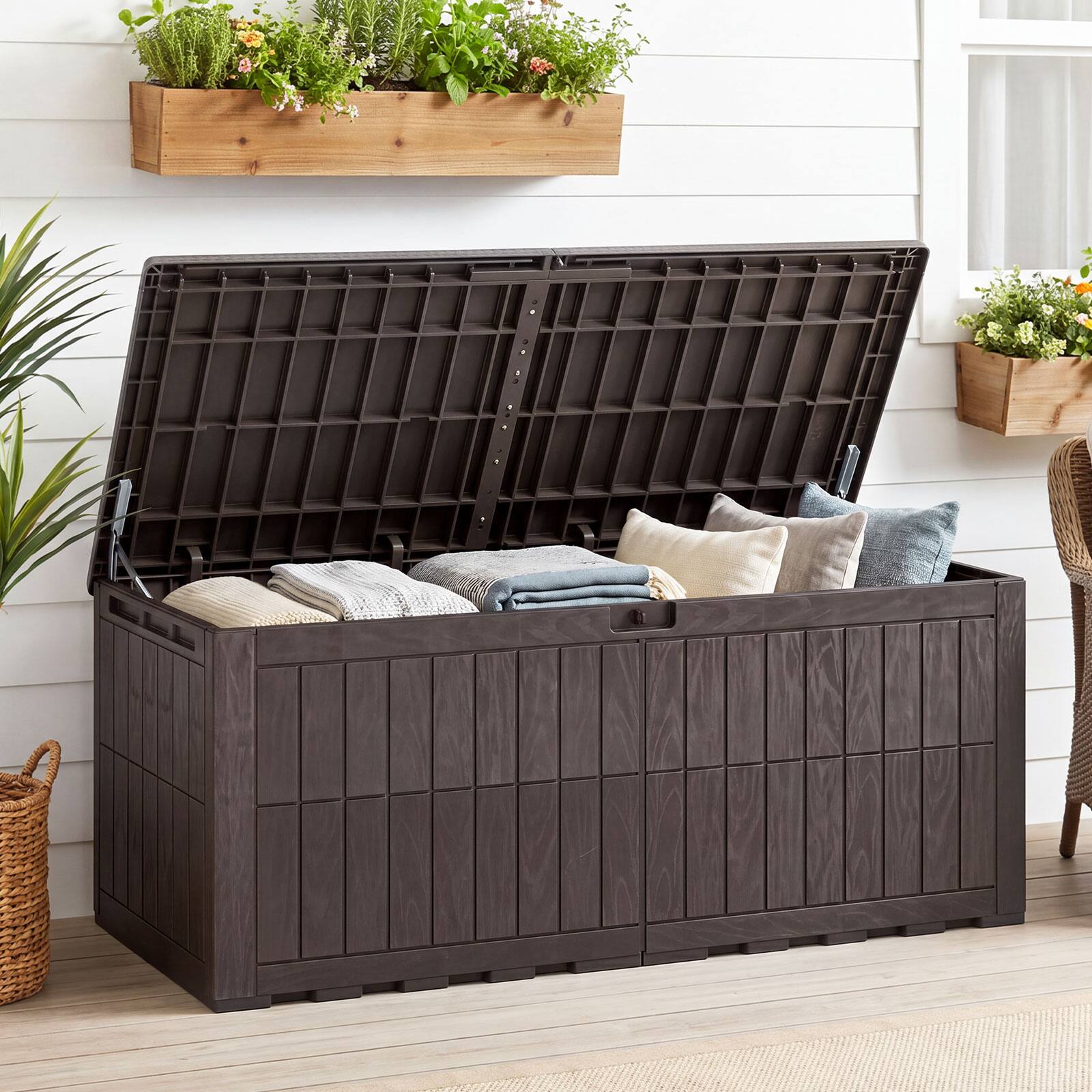 Alt View 1. Costway - Costway 180 Gal Outdoor Deck Box, All-Weather Lockable Storage Bin with Lid and Handles - Dark Brown.