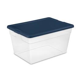 Sterilite - Stackable 56 Quart Storage Tote, Clear with Lid (32 Pack) - Marine Blue