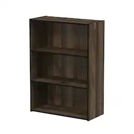 FurniFact - Engineered Wood 3 Tier Open Shelf Bookcase with Ample Storage - Columbia Walnut