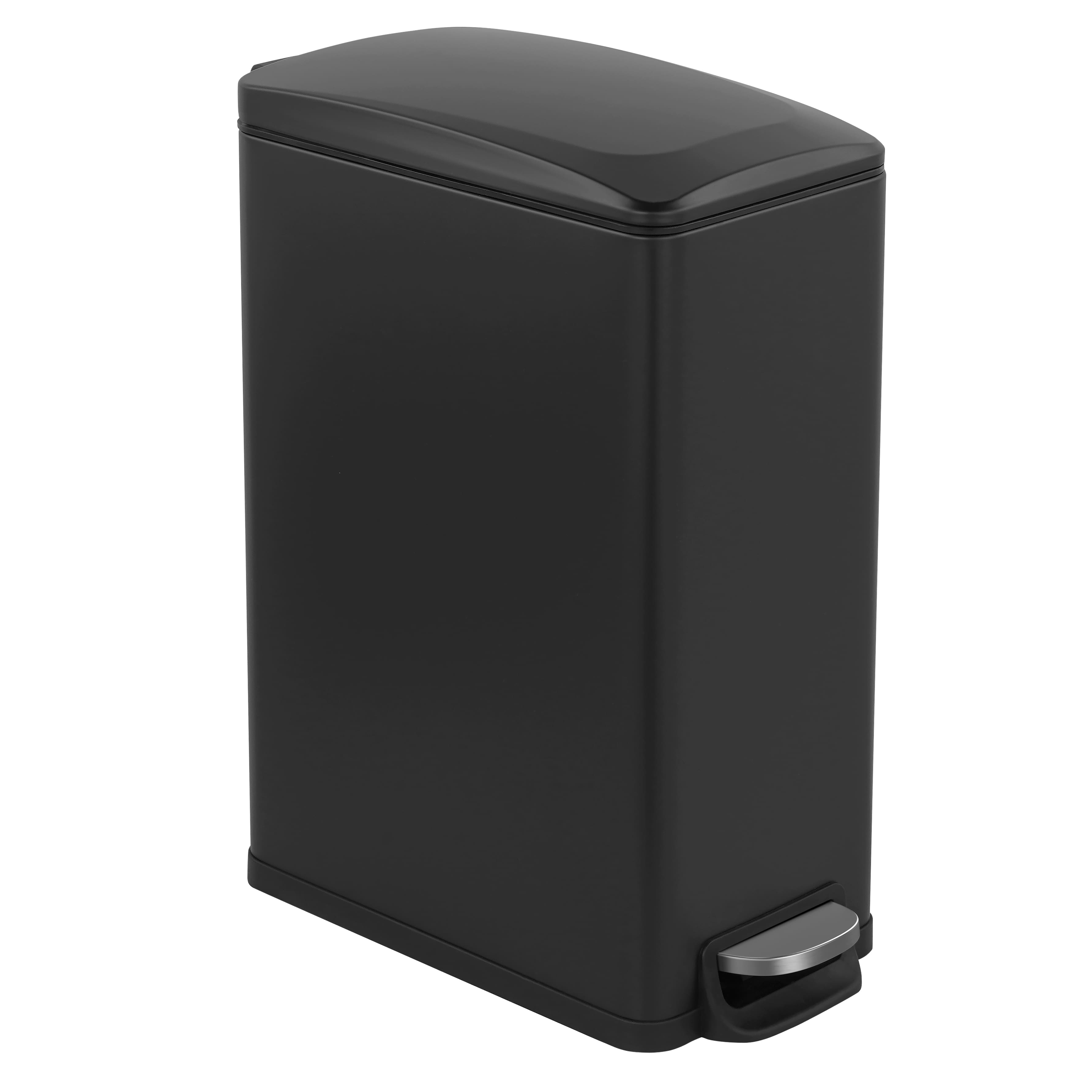 Front. Innovaze - 11.9 Gal./ 45 Liter  Slim Stainless-Steel-Made Matt Black Step-on kitchen Trash Can - Matt Black.