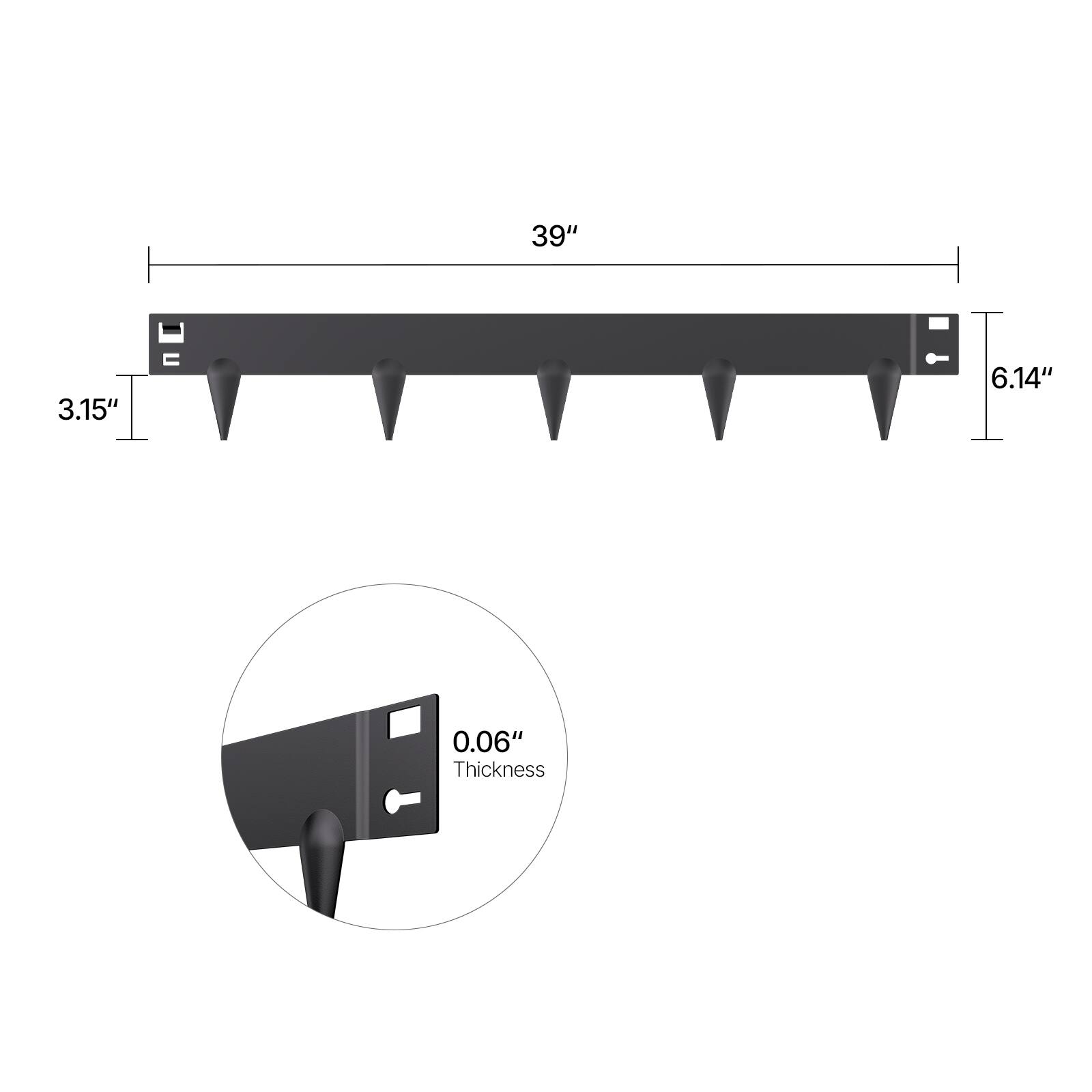 39", 3.15", 6.14", 0.06" Thickness