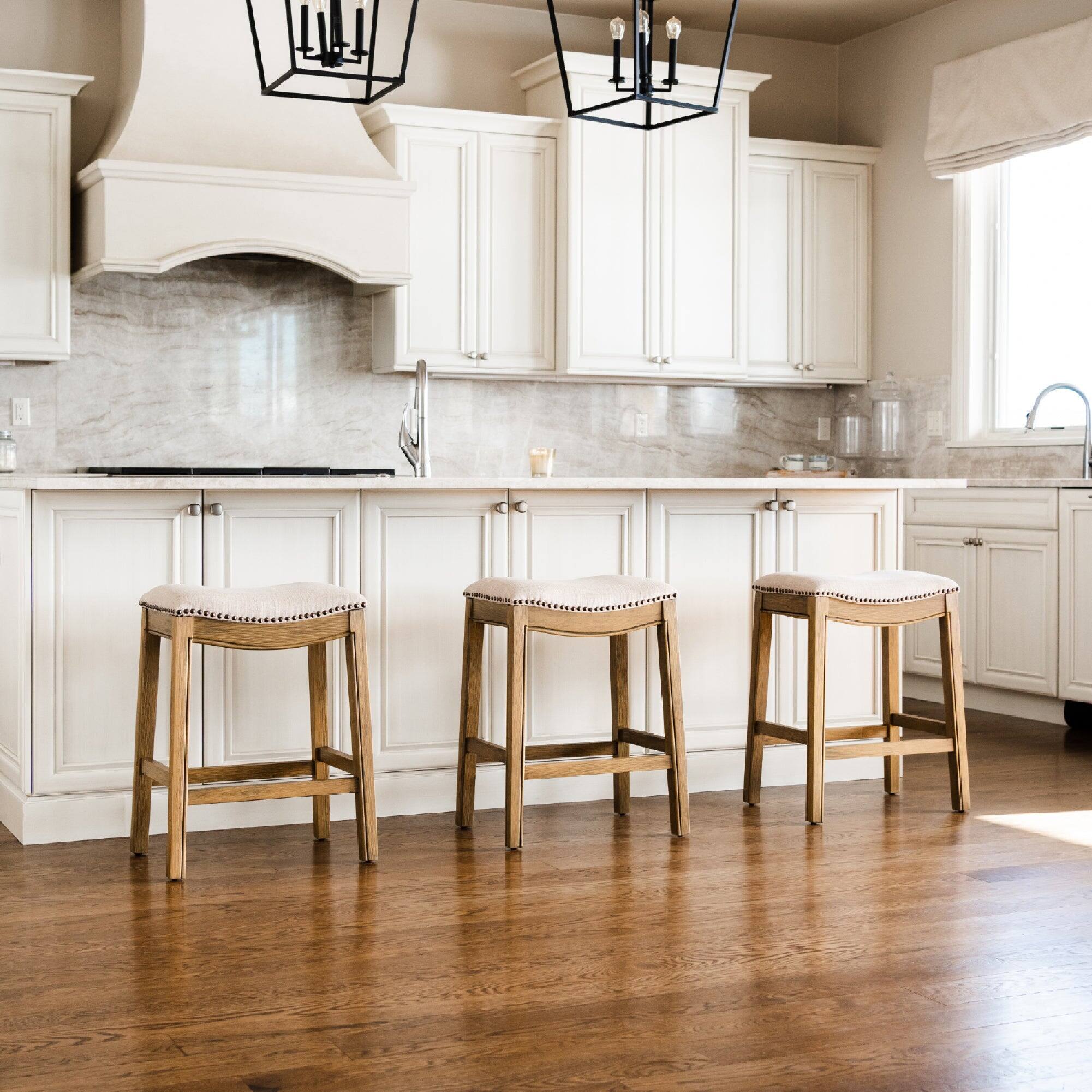 Alt View 6. Maven Lane - 26" Adrien Saddle Counter Stool In Natural Wood Finish With Fabric Upholstery - Natural Wood.