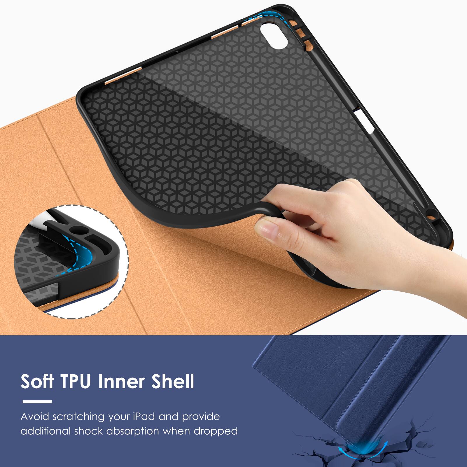 Soft TPU Inner Shell

Avoid scratching your iPad and provide additional shock absorption when dropped.