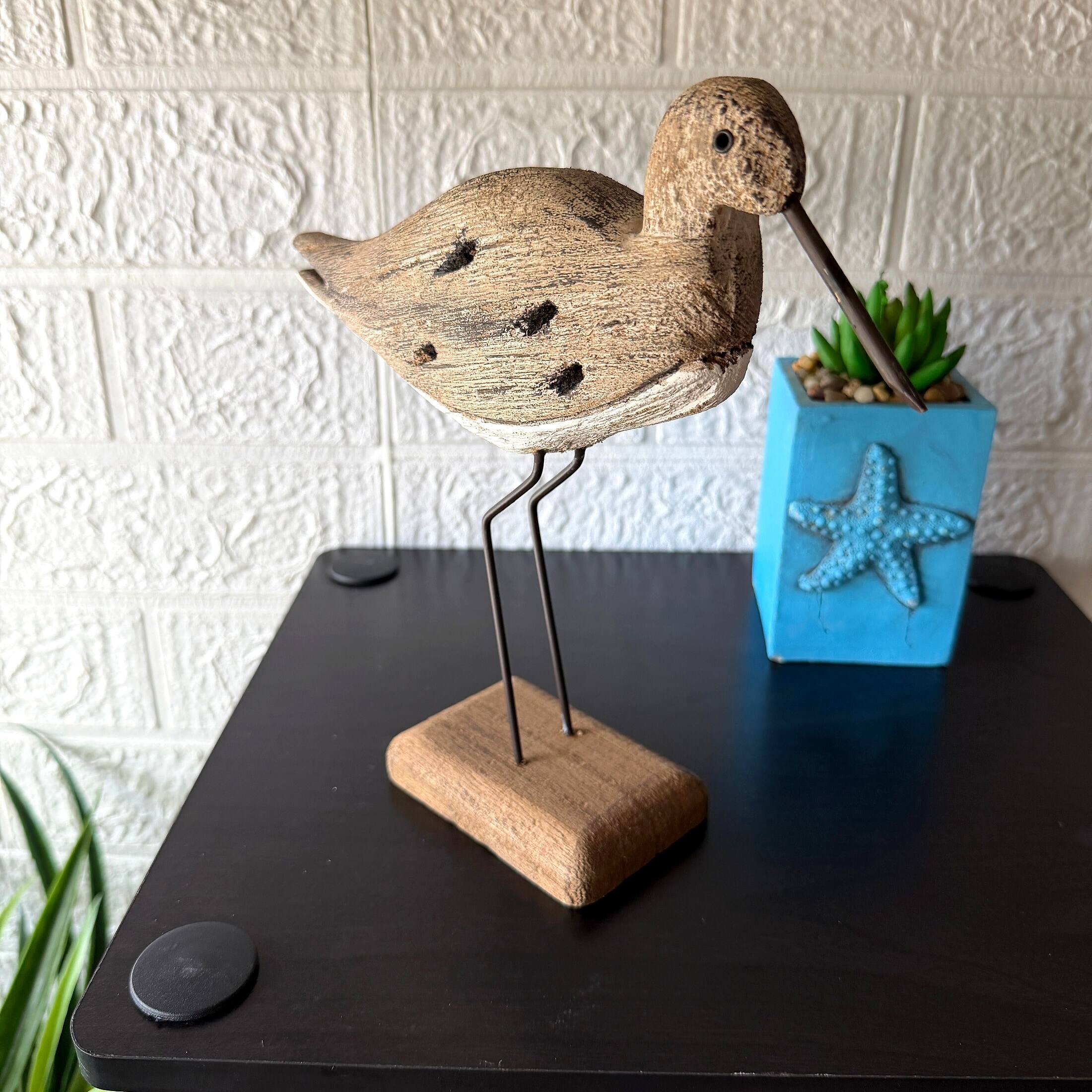 Alt View 3. Things2Die4 - Decorative Sea Bird Figurine Weathered Wood Metal Coastal Statue 9 In - Beige.