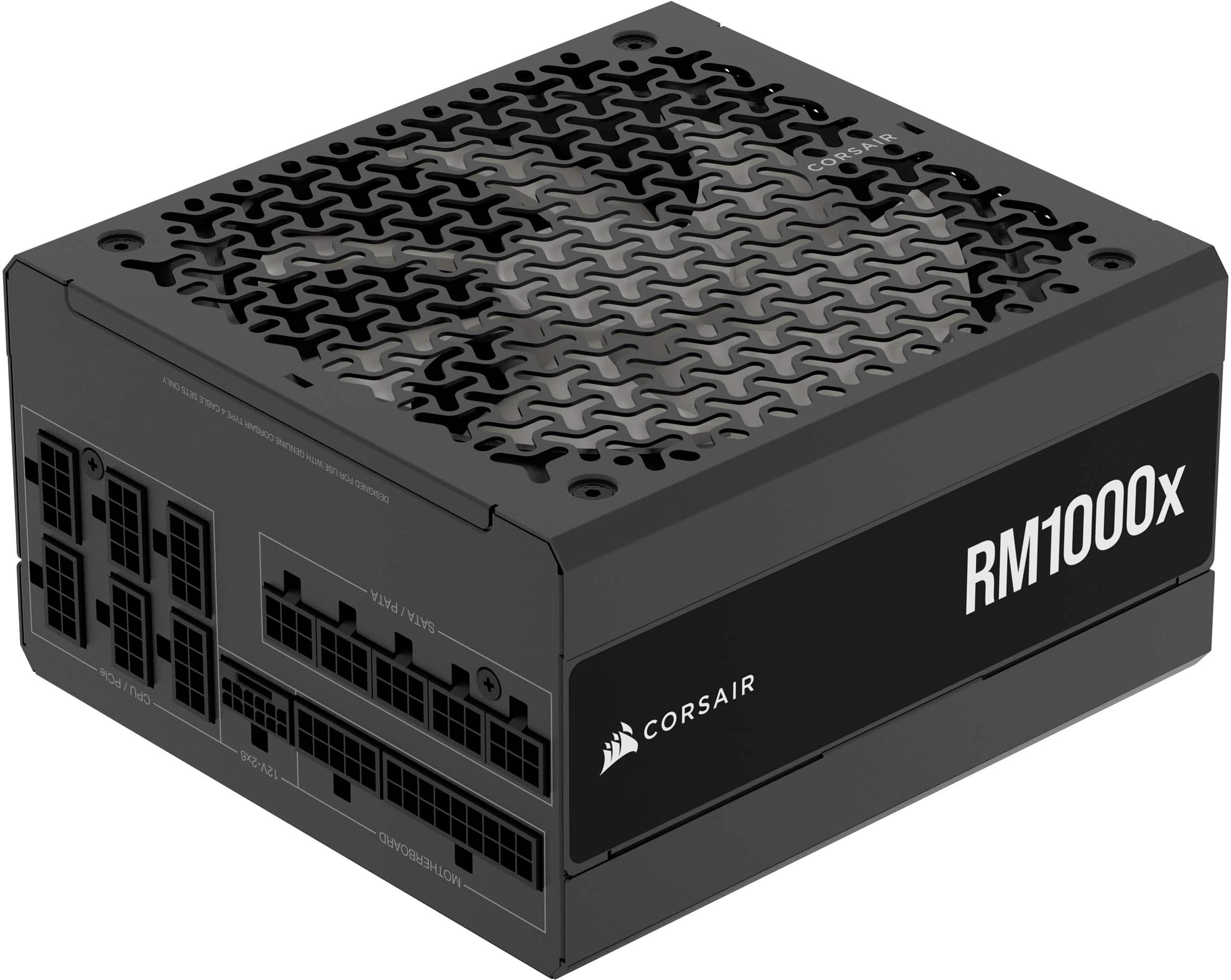 Corsair RM1000x is a powerful computer component that serves as a power supply unit. It is designed to provide efficient and reliable power to the motherboard and other components of a computer system. The RM1000x features a sleek black design and is equipped with a high-quality fan to ensure proper cooling. It is compatible with both SATA and PATA drives, making it suitable for a wide range of computer systems.