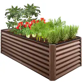 Best Choice Products - 6x3x2ft Outdoor Metal Raised Garden Bed for Vegetables Flowers Herbs - Dark Brown Wood Grain