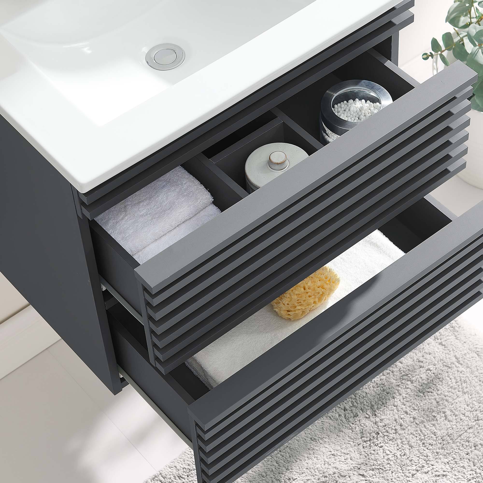 Back. Modway - Render Wall-Mount Bathroom Vanity with White Basin Included - Gray White.