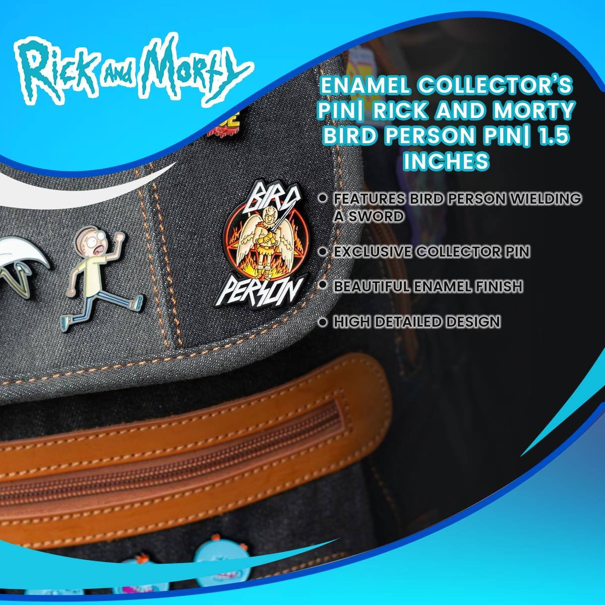 Rick and Morty Enamel Collector's Pin | Rick and Morty Bird Person Pin | 1.5 Inches

- Features Bird Person Wielding a Sword
- Exclusive Collector Pin
- Beautiful Enamel Finish
- High Detailed Design
