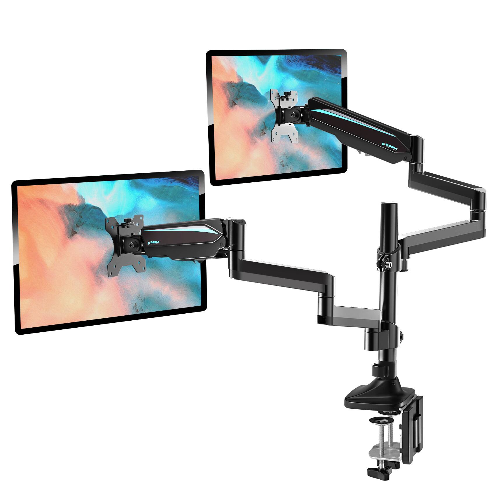 Alt View 2. Eureka Ergonomic - Adjustable Gas Spring Dual Monitor Desk Mount for Screens 13"-32" - Black.