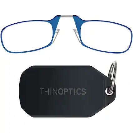 Front. ThinOptics - 2.5 Reading Glasses with Black KeyChain - Blue.