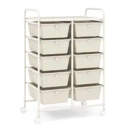 Front. Costway - 10 Drawer Storage Cart Utility Rolling Trolley Kitchen Office Organizer - White.