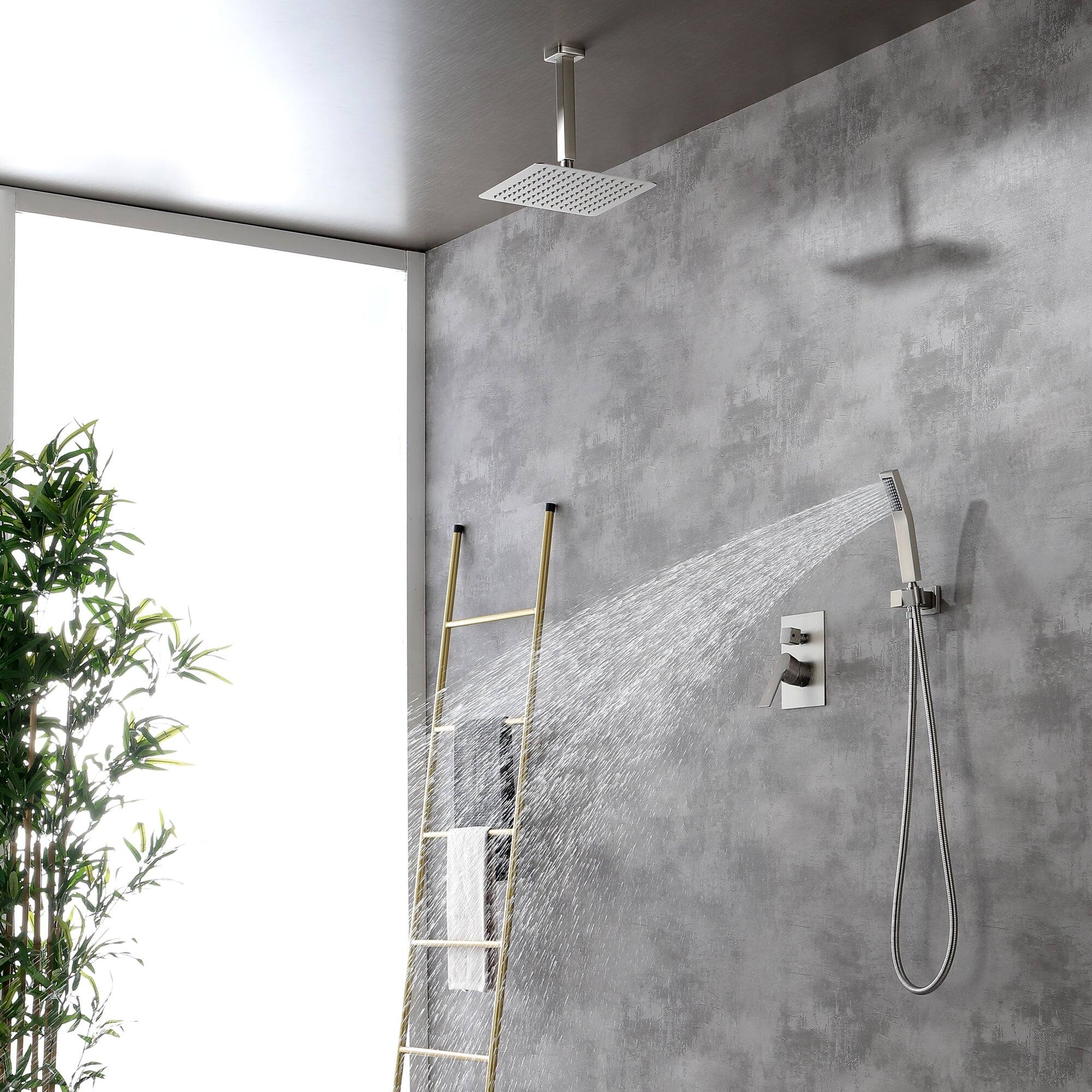 Back. Boyel Living - 1-Spray Patterns with 2.5 GPM 10 in. Ceiling Mount Dual Shower Heads with Pressure Balance Valve in Brushed Nickel - Brushed Nickel.