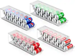 Sorbus - Soda Can Organizer for Refrigerator - Stackable with Lid, Holds 12 Cans Can Dispenser Drink Organizer (4 Pack) - Clear