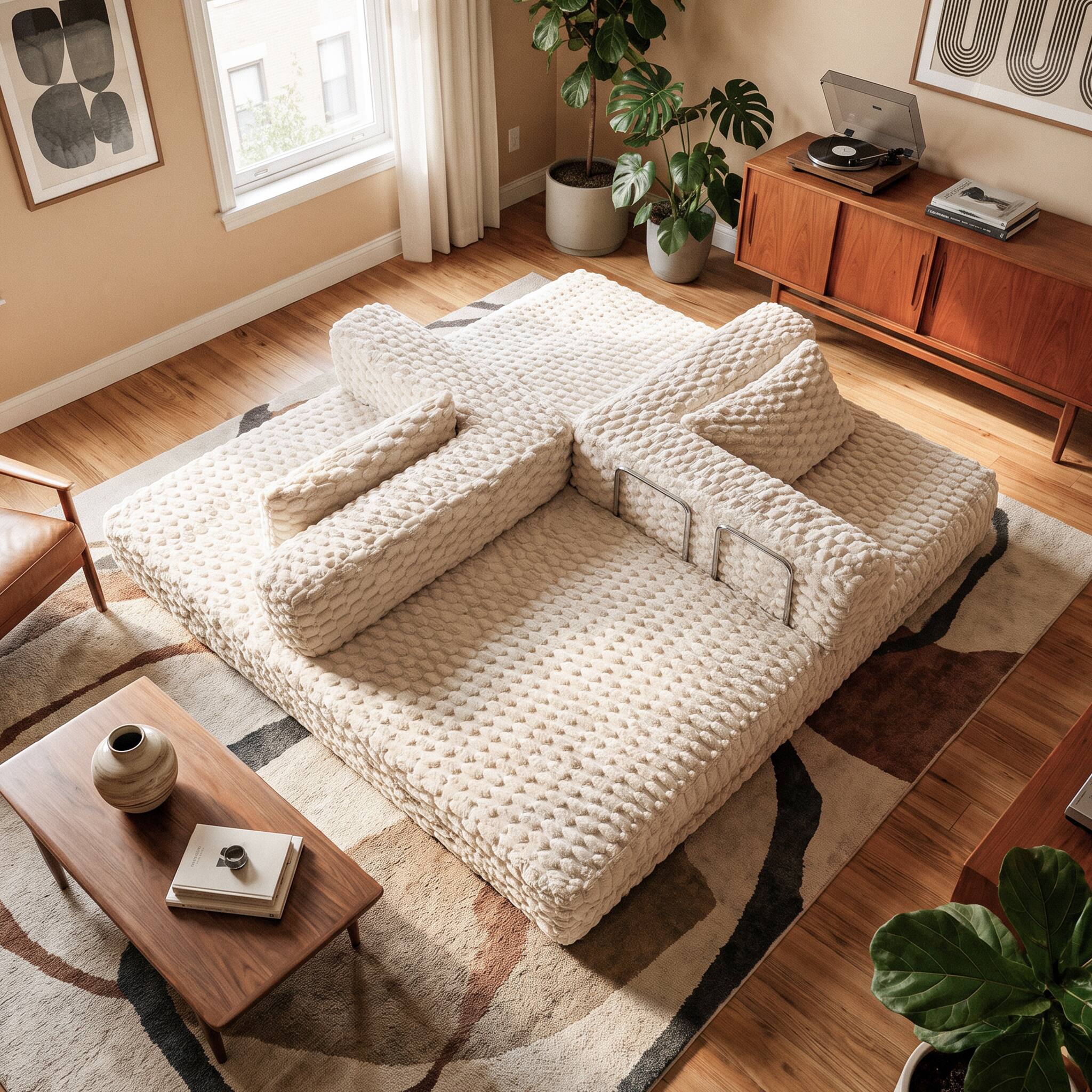 Alt View 3. Famapy - Convertible Folding Sofa Bed Couch 2-in-1 Loveseat with Plush Fabric Detachable Metal Support Brackets for Living Room - White.