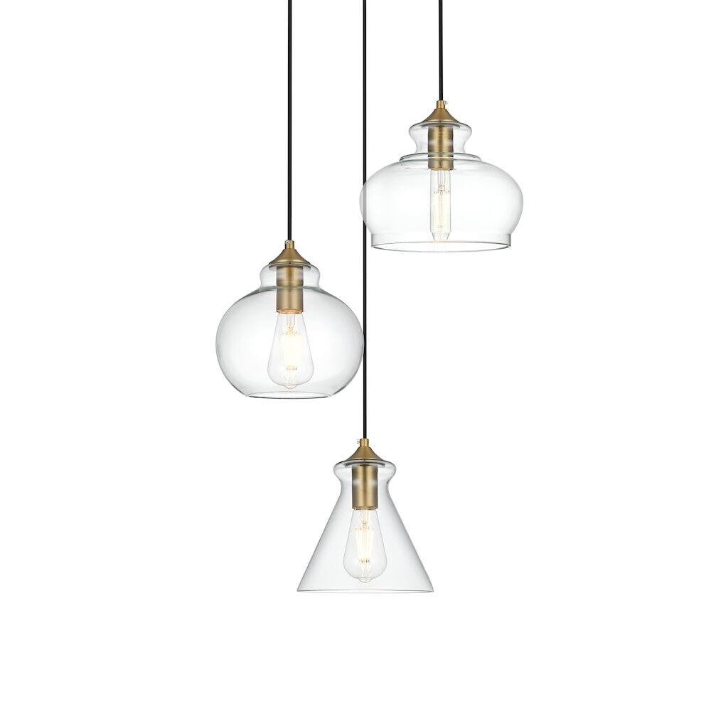 Back. Living District - Destry 18.5 Inch Pendant Clear Shade in Satin Gold - Satin Gold And Clear.