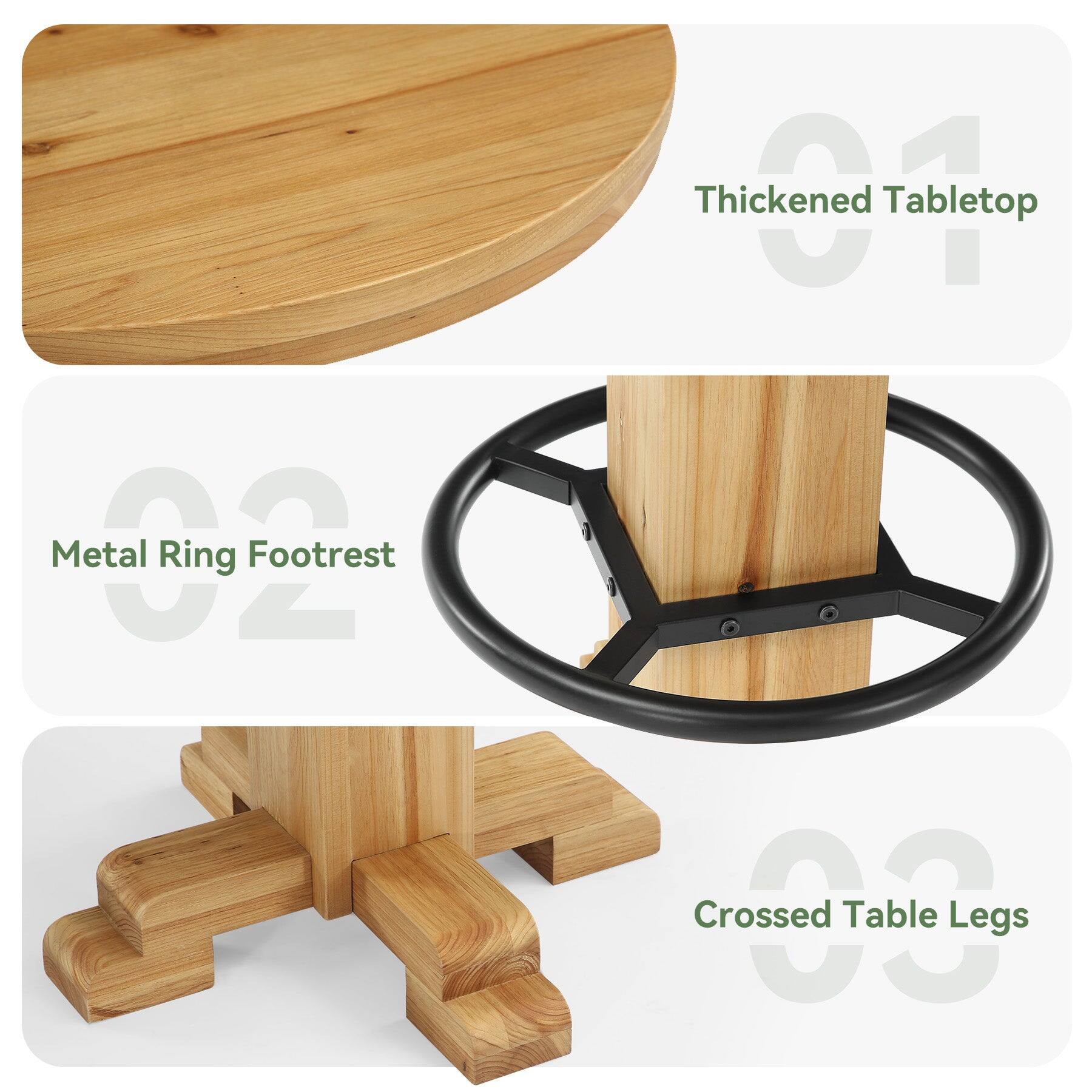 Tribesigns Solid Wood Bar Table with Footrest, Wood Grain Finish and ...