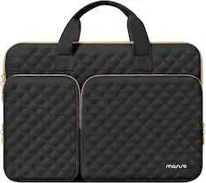 Front. mosiso - 360 Protective Laptop Sleeve 14 Inch, Square Quilted Case with Handle, 2 Pockets & Belt for HP Lenovo Dell ASUS Acer - Black.