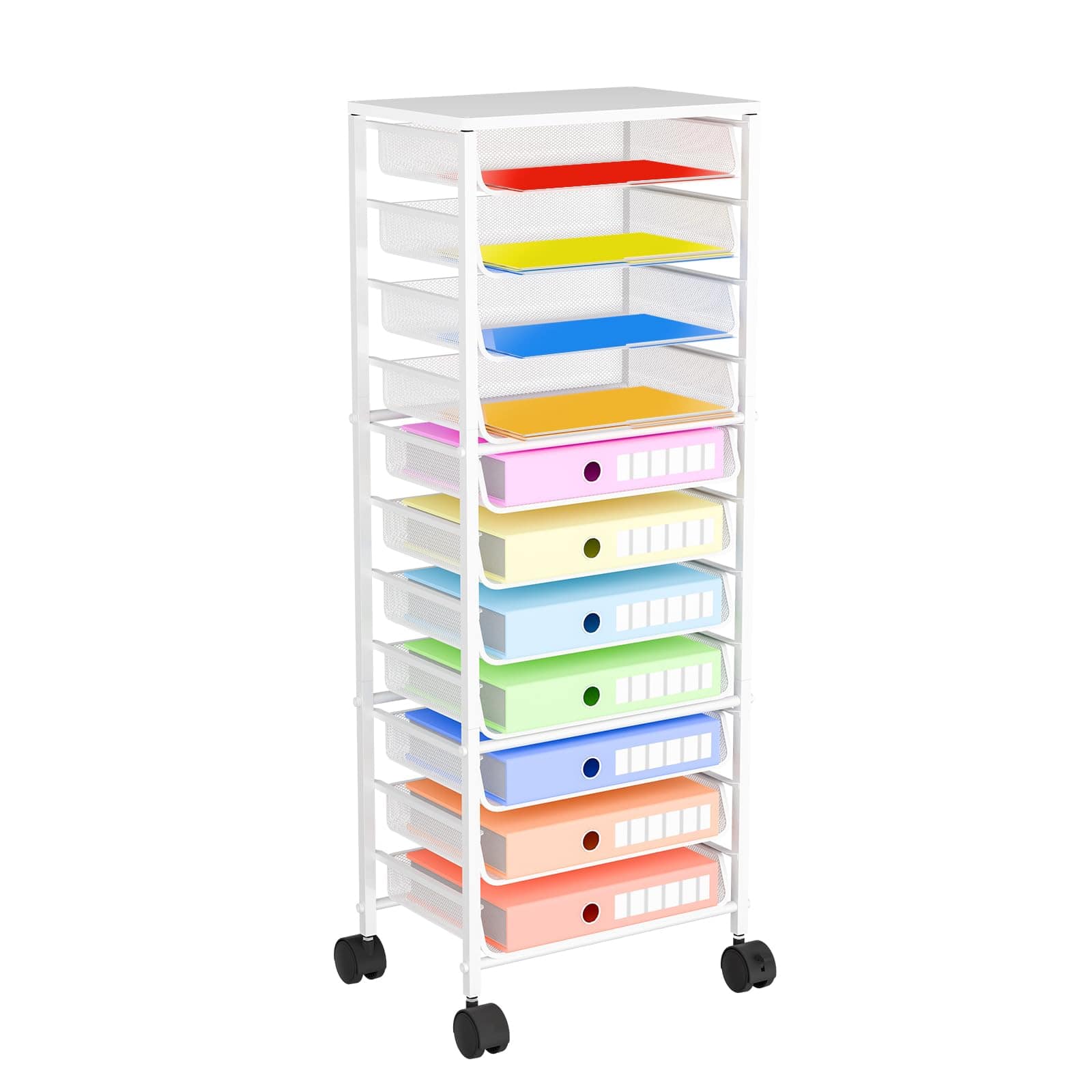 Dapper Styles - 10 Tier Rolling File Cart Desk Organizer With Wheels And Storage Drawers Legal Documents Can Be Stored Meta - 19 Tier-White