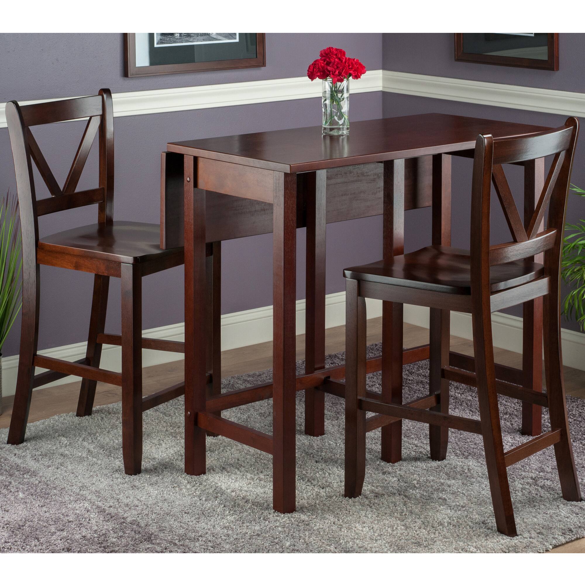 Alt View 3. Winsome Wood - Lynnwood 3-Pc Drop Leaf Table with V-Back Counter Stools - Walnut.