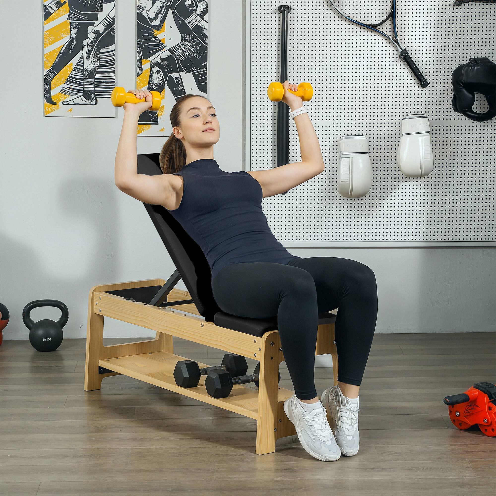 Alt View 1. Soozier - Adjustable Weight Bench with Dumbbell Rack - Black.