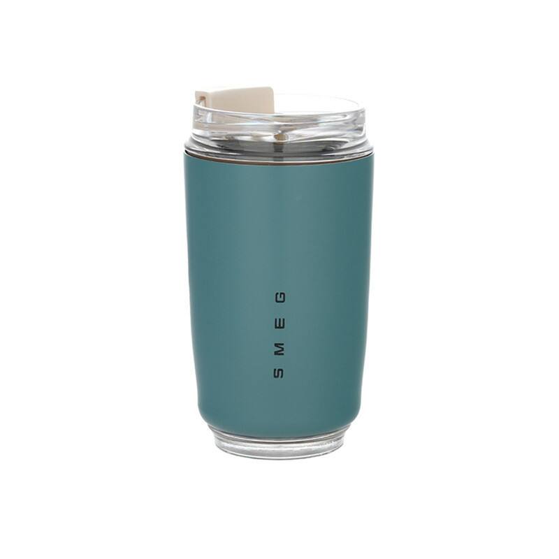 Angle. SMEG - 12OZ SMEG Stainless Steel Insulated Vacuum Coffee Wall Travel Mug - Blue.