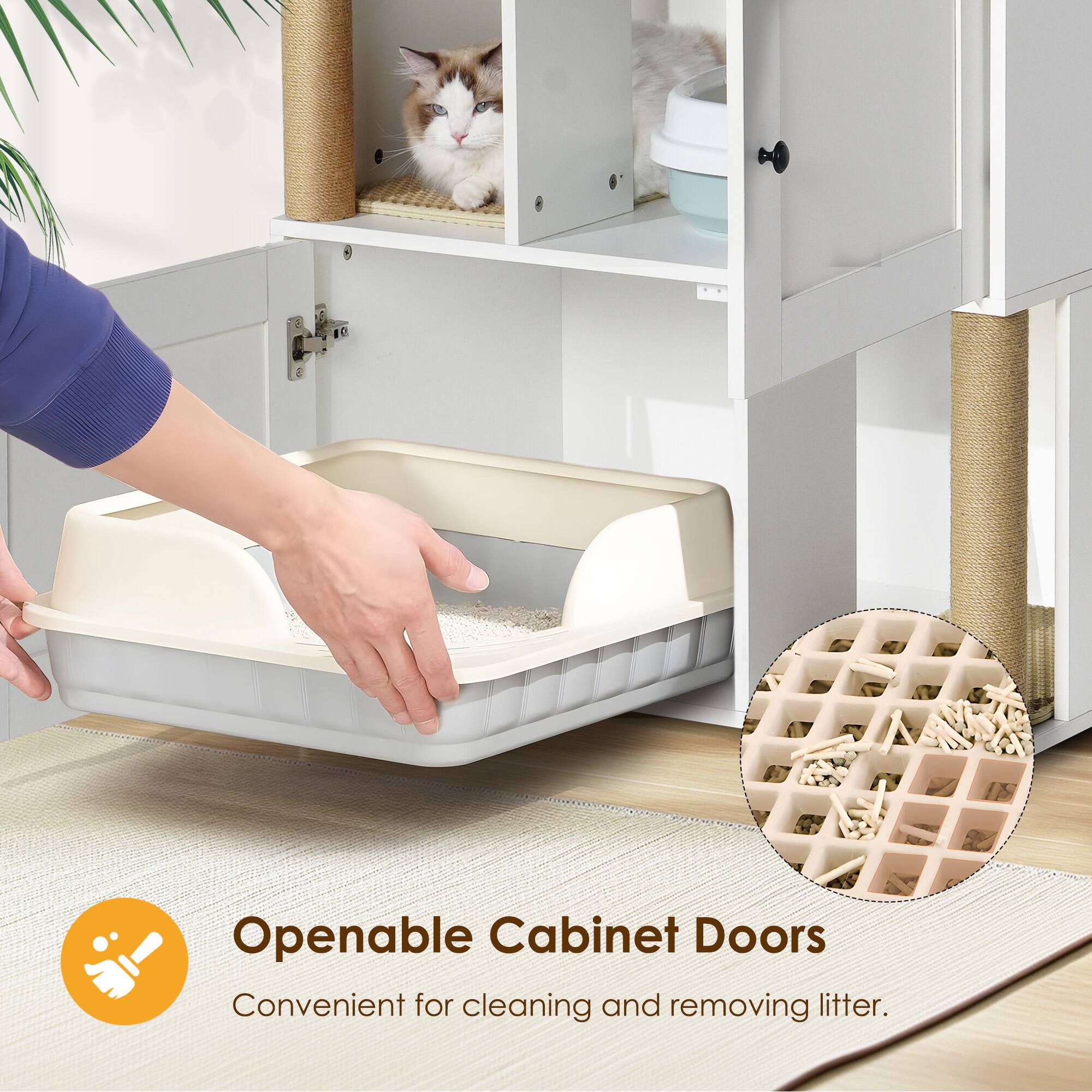 Openable Cabinet Doors  
Convenient for cleaning and removing litter.