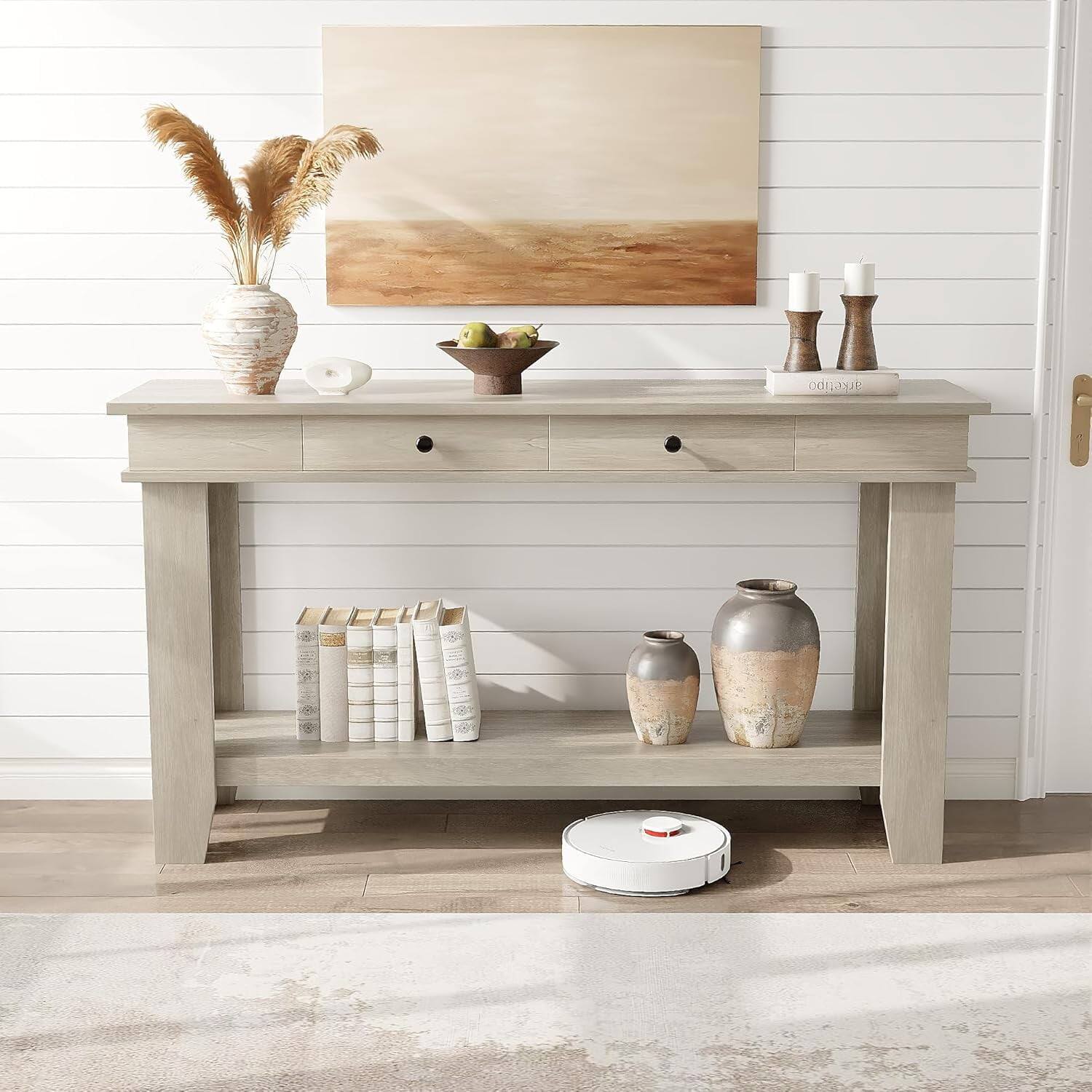 Front. Electrodes Masters - 54-Inch Console Table for Entryway - Stylish Storage Table for Living Room, Gray Finish - Gray.