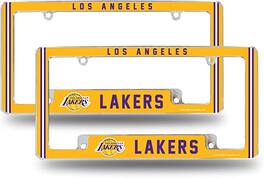 Rico Industries - Los Angeles Basketball Lakers (Set of 2) Chrome Metal License Plate Frames with Bold Full Frame Design - Multi
