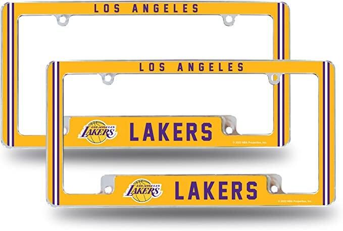 Los Angeles Basketball Lakers (Set of 2) Chrome Metal License Plate Frames with Bold Full Frame Design
