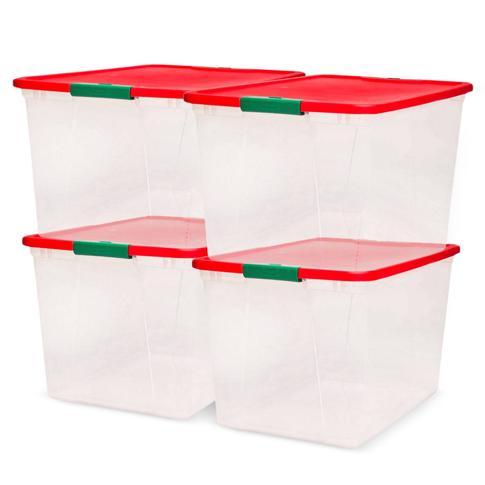 Homz - 64 Qt Secure Latch Clear Plastic Storage Container Bin w/ 4 Pack - Red Lid