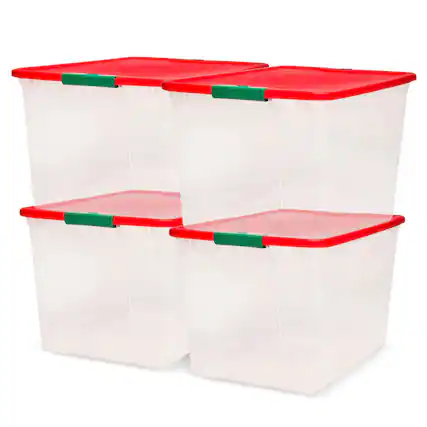 Front. Homz - Homz 64 Qt Secure Latch Clear Plastic Storage Container Bin w/ Red Lid, 4 Pack - Red Lid.