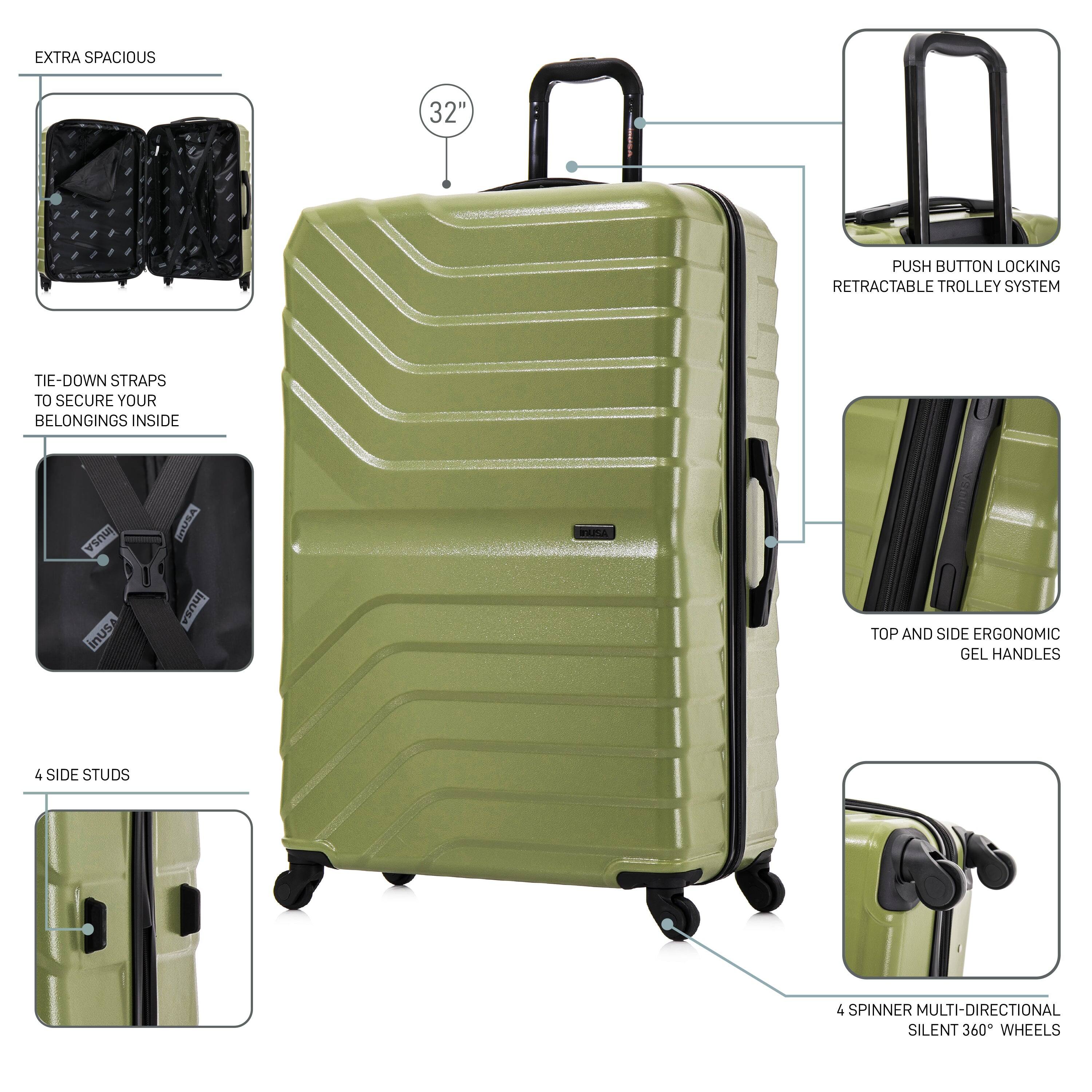 - EXTRA SPACIOUS
- 32" PUSH BUTTON LOCKING RETRACTABLE TROLLEY SYSTEM
- TIE-DOWN STRAPS TO SECURE YOUR BELONGINGS INSIDE
- 4 SIDE STUDS
- TOP AND SIDE ERGONOMIC GEL HANDLES
- 4 SPINNER MULTI-DIRECTIONAL SILENT 360° WHEELS