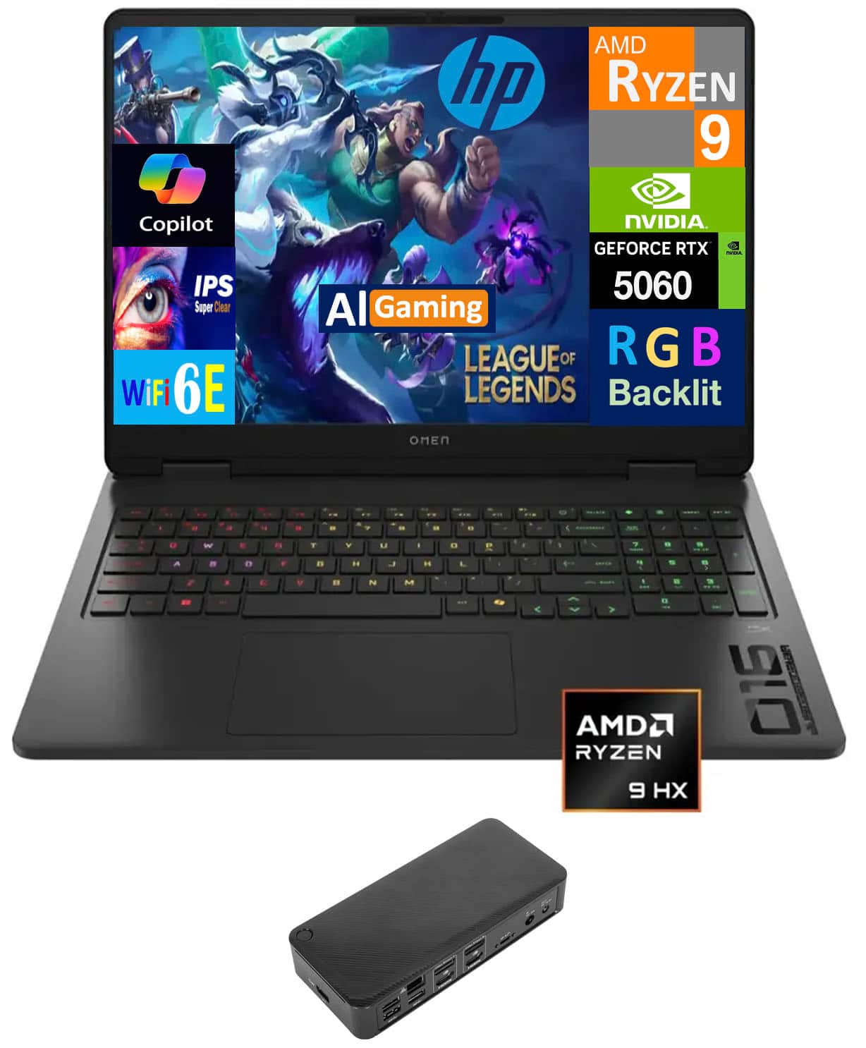 HP - OMEN Laptop 16.0 WUXGA (AMD Ryzen 9 8940HX, 64GB DDR5, 2TB PCIe SSD, NVIDIA GeForce RTX 5060, Win 11 Pro) - Shadow Black