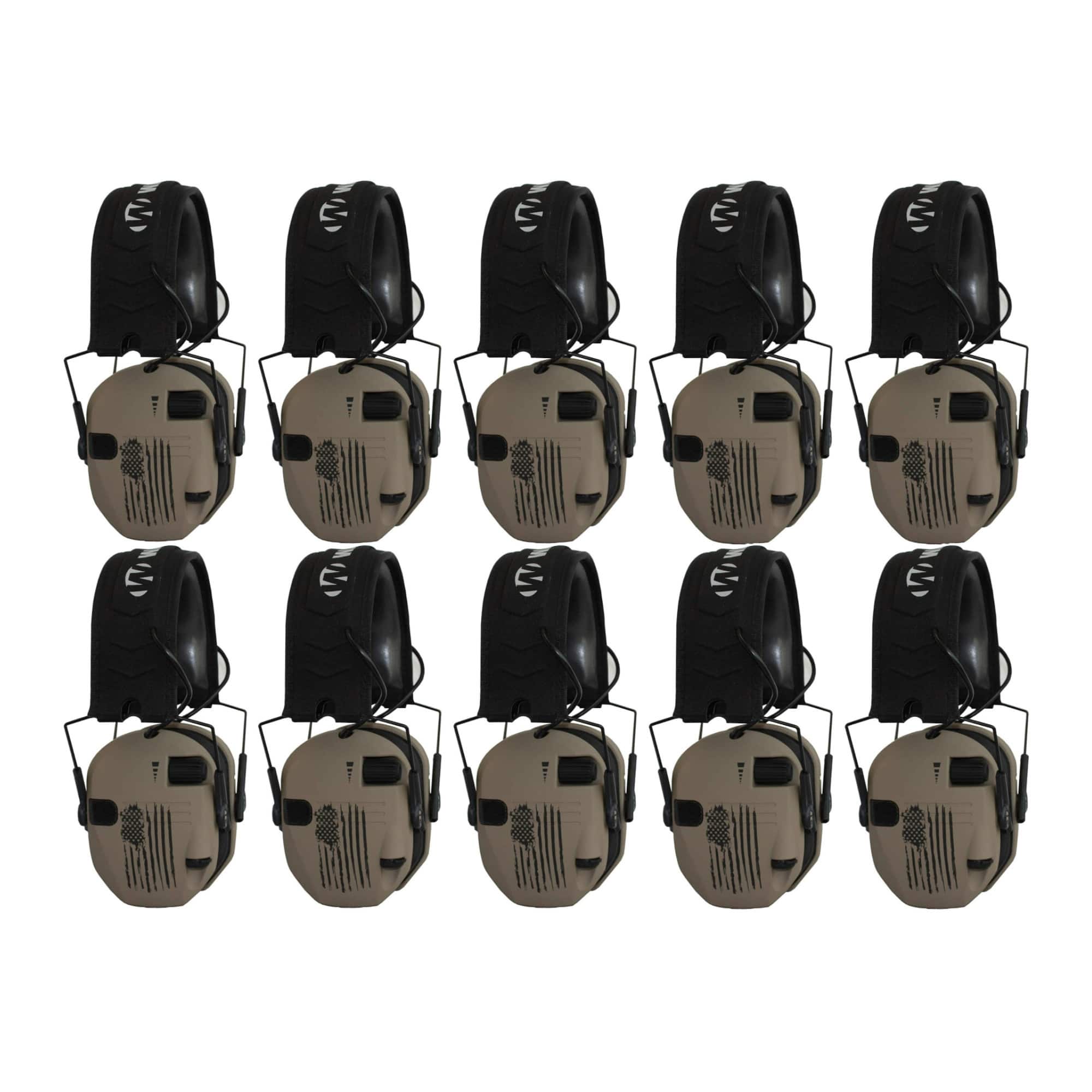 Walkers - Walker's Razor Slim Ultra Low Profile Compact Design Earmuffs (US Flag,10-Pack) - Tan