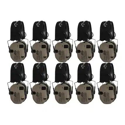 Front. Walkers - Walker's Razor Slim Ultra Low Profile Compact Design Earmuffs (US Flag,10-Pack) - Tan.