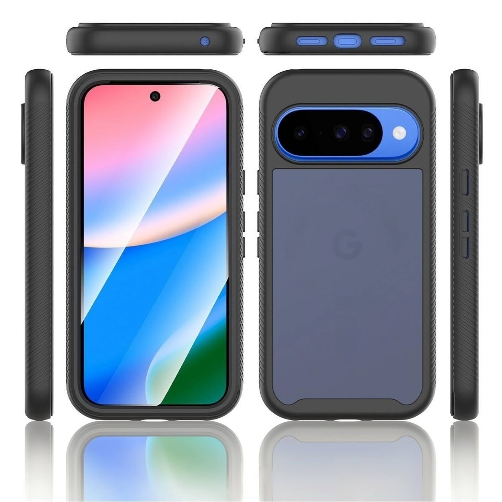 Alt View 1. Dteck - Shockproof Phone Case for Google Pixel 11 Pro with Screen Protector, Translucent Matte Cover, Side Non Slip Texture - Darkblue.